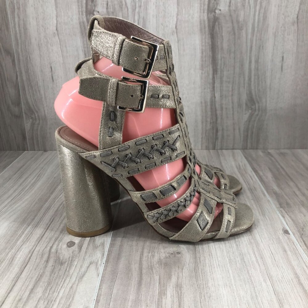 Donald Pliner Gladiator Sandals Womens 7.5M Bindy Metallic Taupe leather Buckle